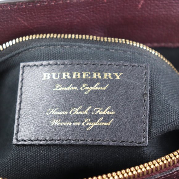 BURBERRY Grainy Calfskin House Check Medium Banner Tote Mahogany Red - Picture 15 of 16
